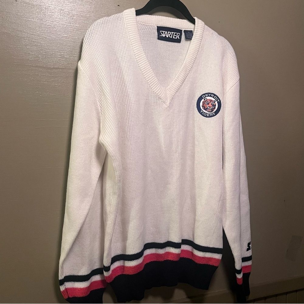 Vintage Starter Detroit Tigers Patch V-Neck Varsity Acrylic Sweater
